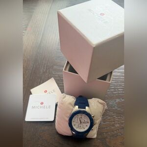 Michele Navy and Silver Chronograph Watch-New